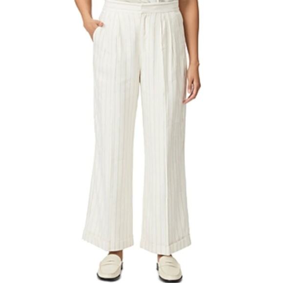 PAIGE WOMENS 10 KENNIE LINEN TROUSER PANTS AFTERGLOW NATURAL GOLD STRIPE NEW - Picture 1 of 14